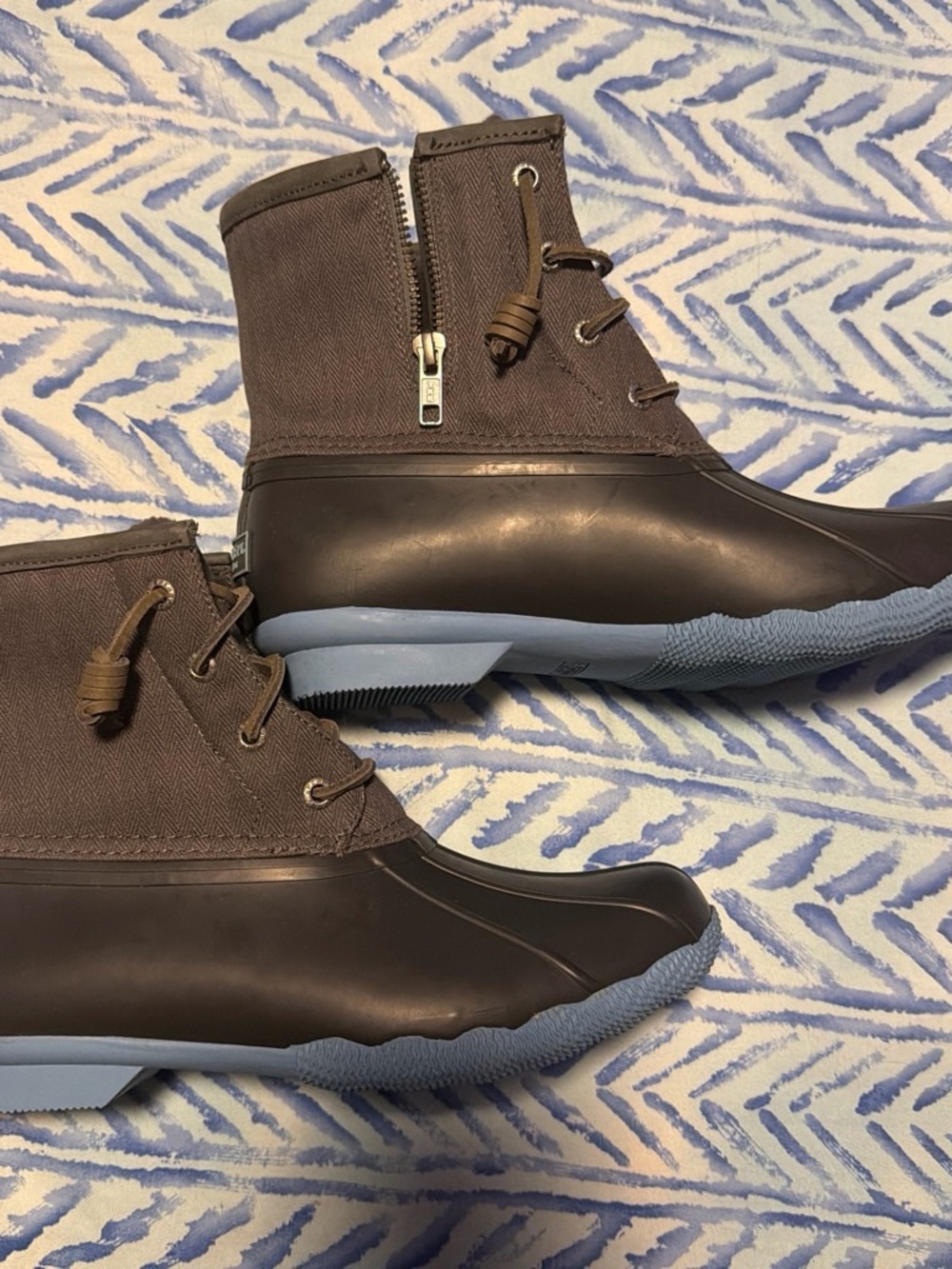 Women’s  Waterproof Duck Boots - Gray with Light Blue Sole. NWOB